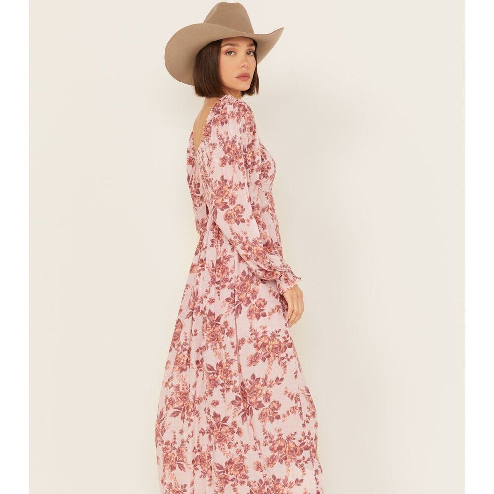 $168 Free People Jaymes Midi Dress Floral Printed Smocked In Lilac